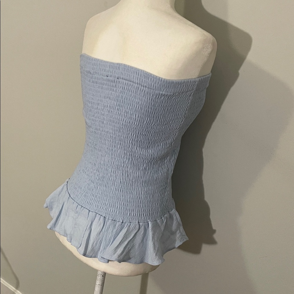 Light Blue Strapless Top with Ruffle Hem - Picture 4 of 5